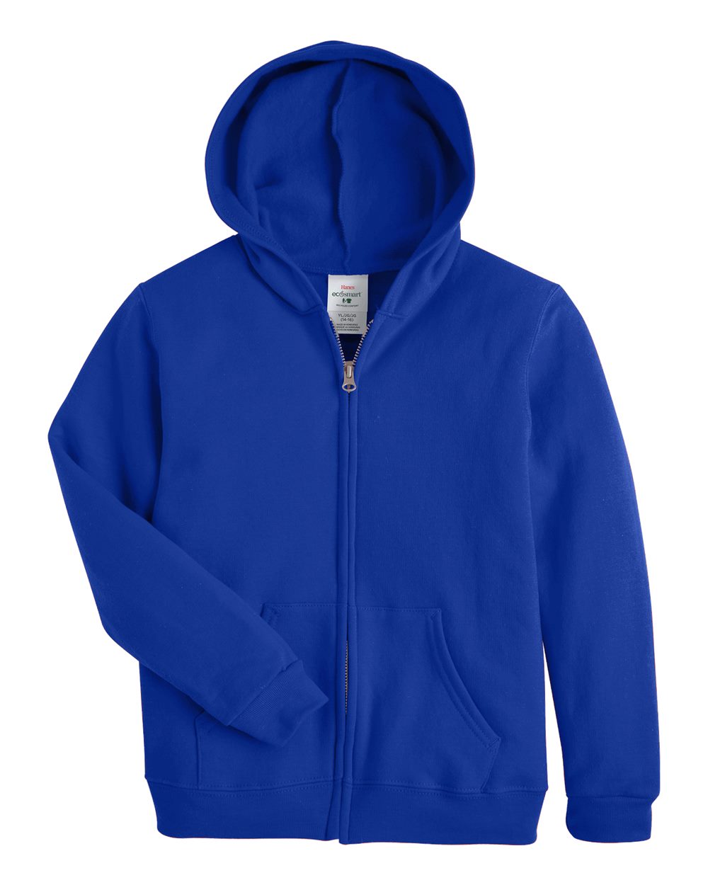 Hanes P480 - Youth EcoSmart® Full-Zip Hooded Sweatshirt — Deep Royal (flat)