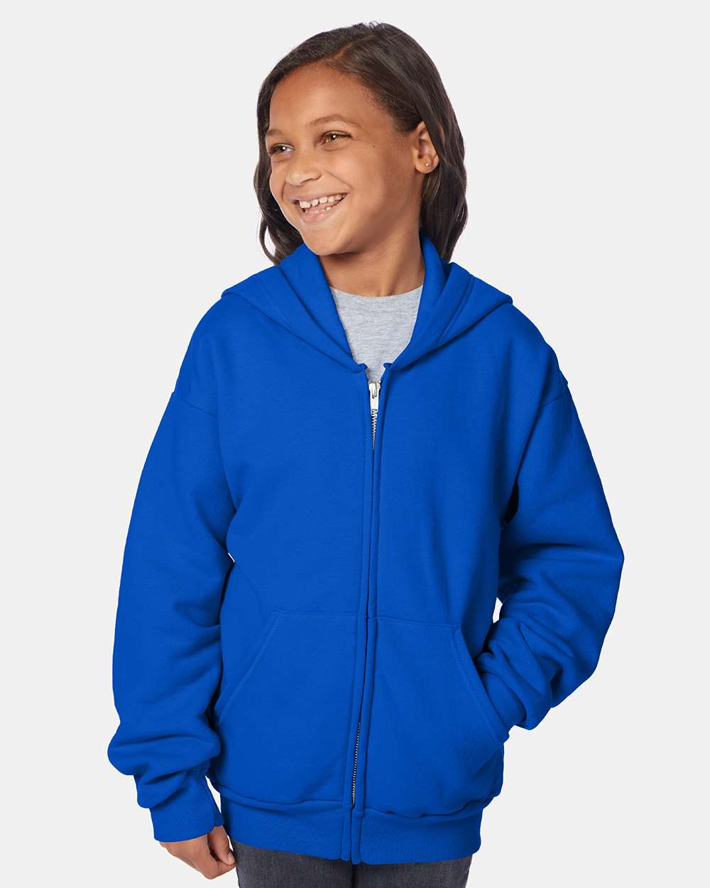 Hanes P480 - Youth EcoSmart® Full-Zip Hooded Sweatshirt — Deep Royal