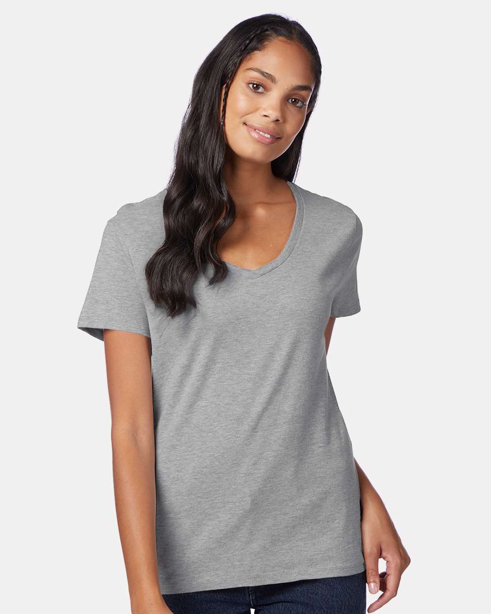 Hanes S04V - Women's Perfect-T V-Neck T-Shirt — Light Steel