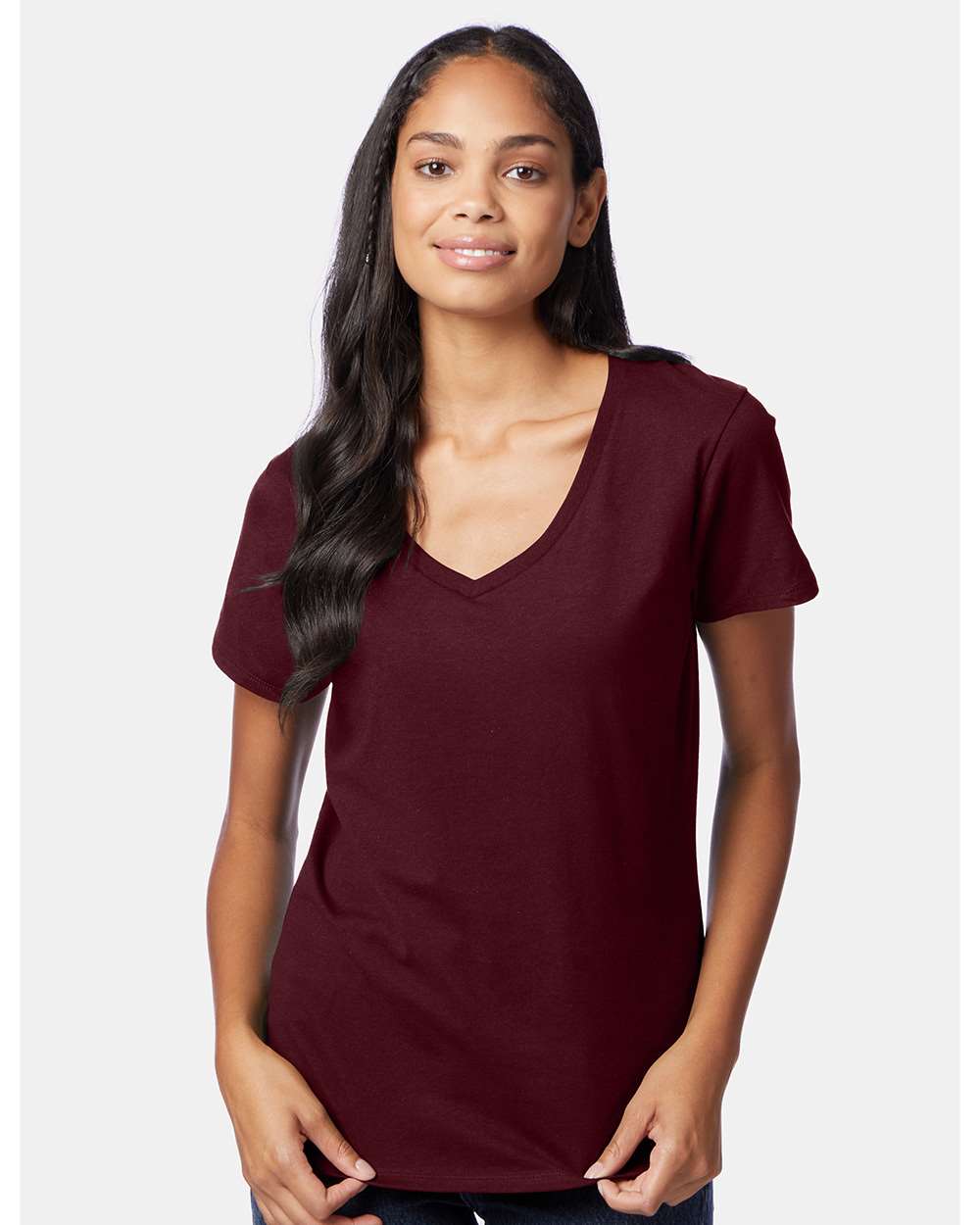 Hanes S04V - Women's Perfect-T V-Neck T-Shirt — Maroon