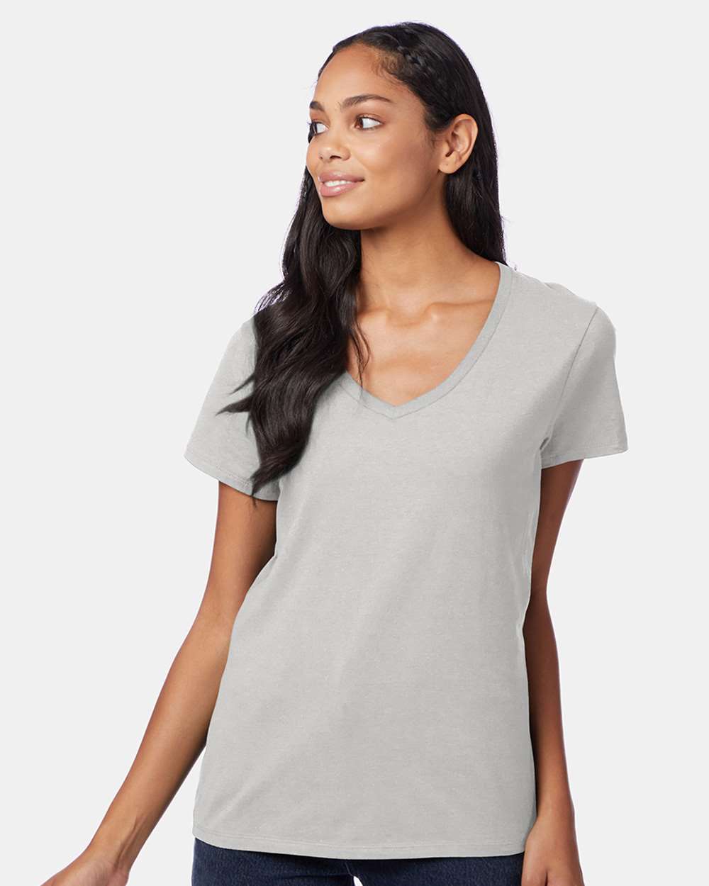 Hanes S04V - Women's Perfect-T V-Neck T-Shirt — Ash