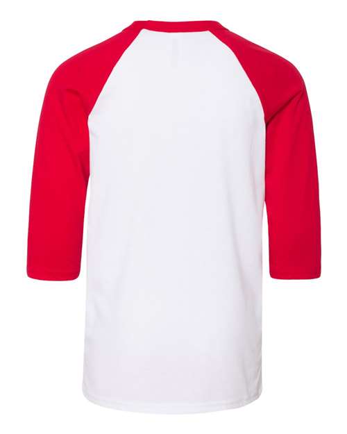 BELLA + CANVAS 3200Y - Youth Three-Quarter Sleeve Baseball Tee - White/ Red