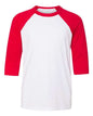 BELLA + CANVAS 3200Y - Youth Three-Quarter Sleeve Baseball Tee - White/ Red