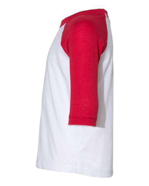 BELLA + CANVAS 3200T - Toddler Three-Quarter Sleeve Baseball Tee - White/ Red