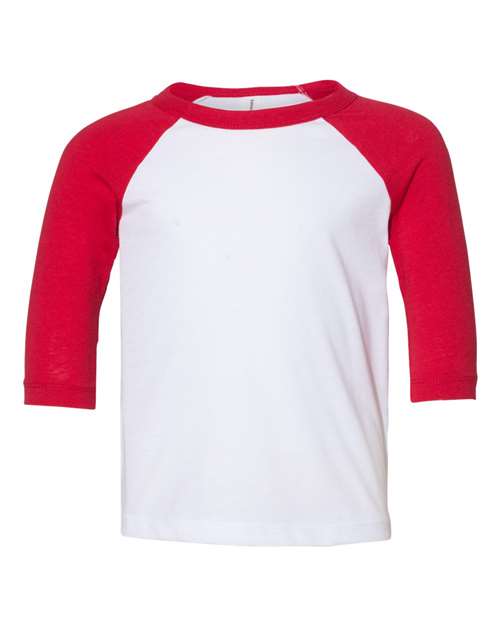 BELLA + CANVAS 3200T - Toddler Three-Quarter Sleeve Baseball Tee - White/ Red