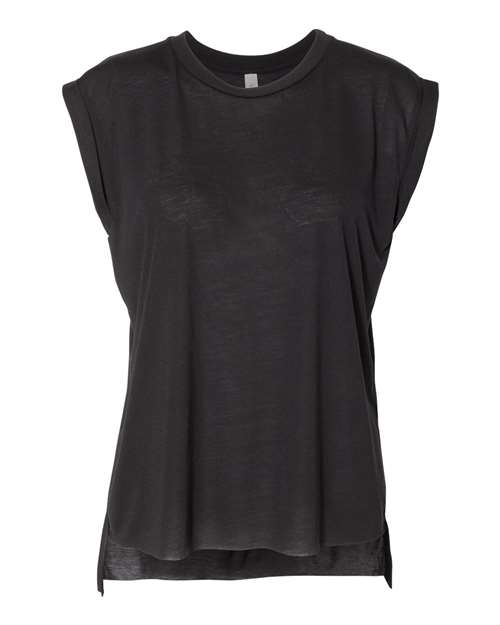 BELLA + CANVAS 8804 - Womens Flowy Rolled Cuffs Muscle Tee - Black