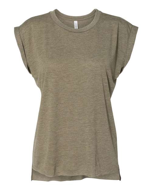 BELLA + CANVAS 8804 - Womens Flowy Rolled Cuffs Muscle Tee - Heather Olive