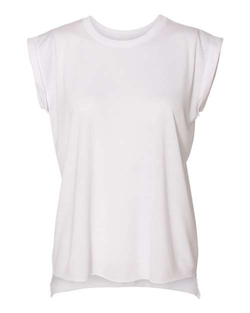 BELLA + CANVAS 8804 - Womens Flowy Rolled Cuffs Muscle Tee - White