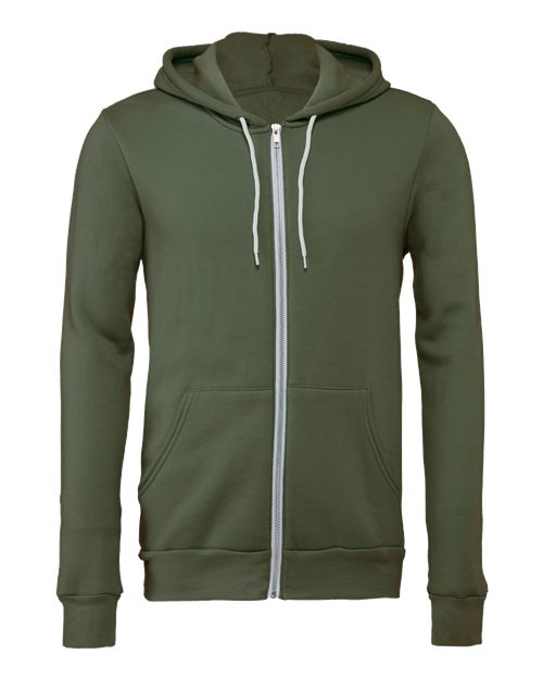 BELLA + CANVAS 3739 - Unisex Sponge Fleece Full-Zip Hoodie Sweatshirt - Military Green