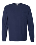 ComfortWash by Hanes GDH250 - Unisex Garment-Dyed Long Sleeve T-Shirt With a Pocket — Navy (flat)