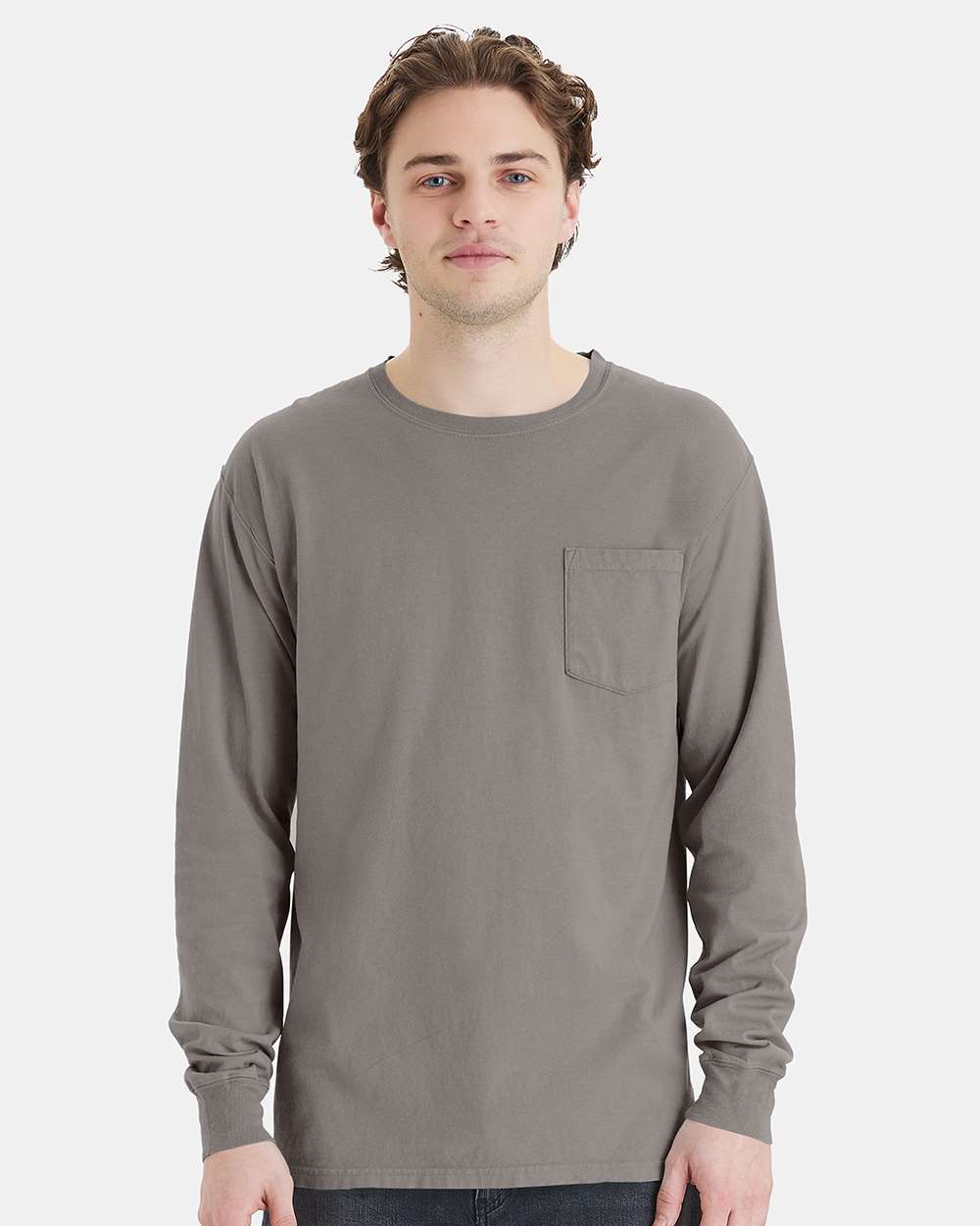 ComfortWash by Hanes GDH250 - Unisex Garment-Dyed Long Sleeve T-Shirt With a Pocket — Concrete Grey