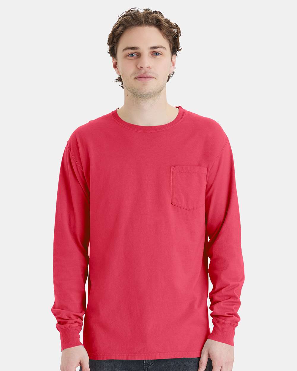 ComfortWash by Hanes GDH250 - Unisex Garment-Dyed Long Sleeve T-Shirt With a Pocket — Crimson Fall