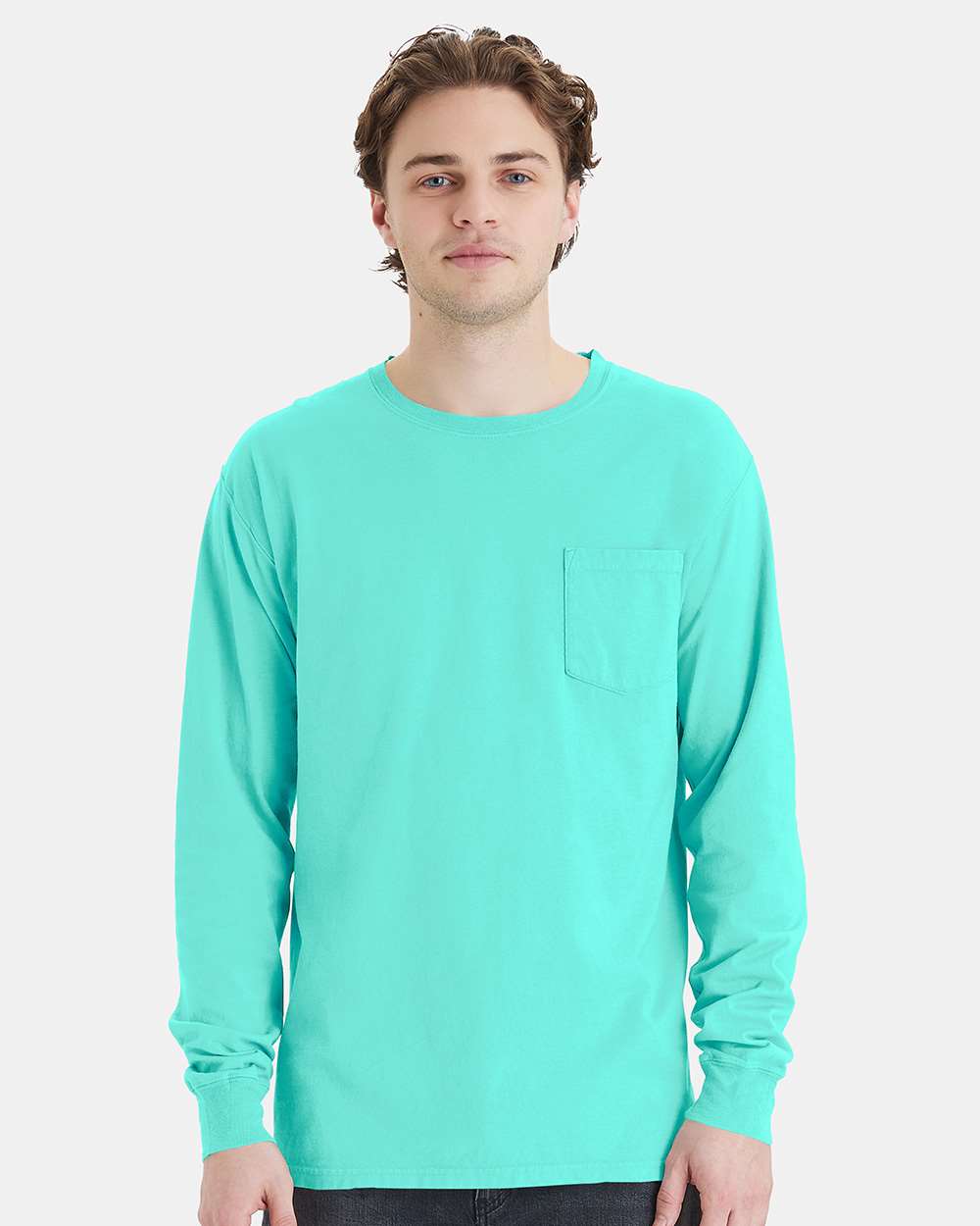 ComfortWash by Hanes GDH250 - Unisex Garment-Dyed Long Sleeve T-Shirt With a Pocket — Mint