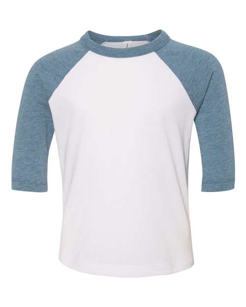 BELLA + CANVAS 3200T - Toddler Three-Quarter Sleeve Baseball Tee - White/ Denim