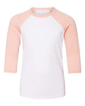 BELLA + CANVAS 3200Y - Youth Three-Quarter Sleeve Baseball Tee - White/ Heather Peach