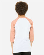 BELLA + CANVAS 3200Y - Youth Three-Quarter Sleeve Baseball Tee - White/ Heather Peach