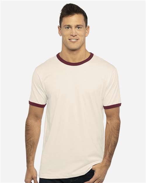 Next Level 3604 - Unisex Cotton Ringer T-Shirt - Natural/ Maroon