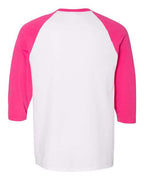 Gildan 5700 - Unisex Heavy CottonTM Raglan Three-Quarter Sleeve T-Shirt - White/ Heliconia