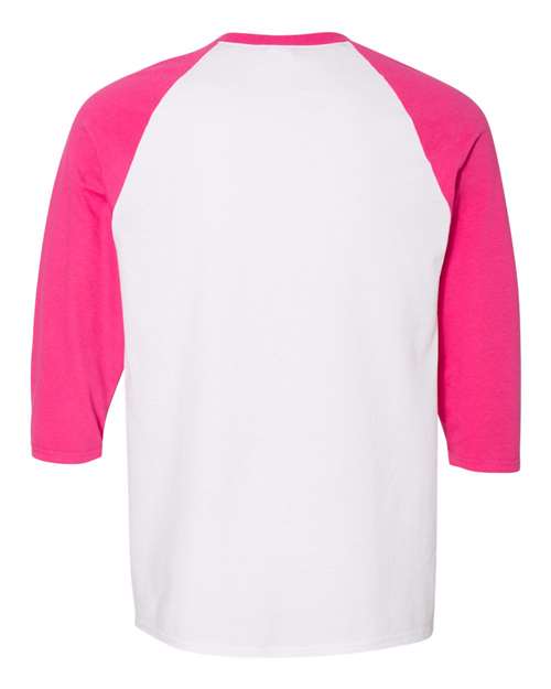 Gildan 5700 - Unisex Heavy CottonTM Raglan Three-Quarter Sleeve T-Shirt - White/ Heliconia