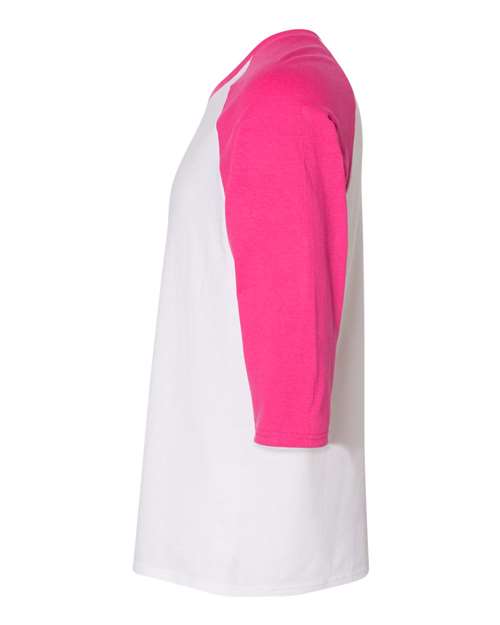 Gildan 5700 - Unisex Heavy CottonTM Raglan Three-Quarter Sleeve T-Shirt - White/ Heliconia