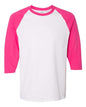 Gildan 5700 - Unisex Heavy CottonTM Raglan Three-Quarter Sleeve T-Shirt - White/ Heliconia