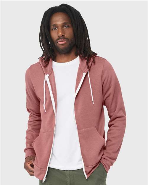 BELLA + CANVAS 3739 - Unisex Sponge Fleece Full-Zip Hoodie Sweatshirt - Heather Mauve