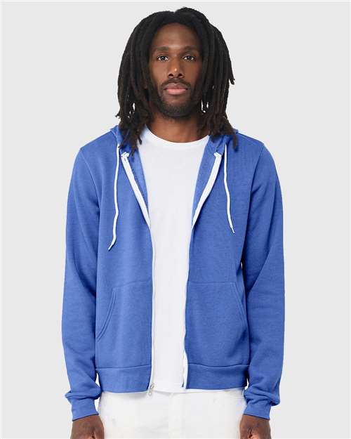 BELLA + CANVAS 3739 - Unisex Sponge Fleece Full-Zip Hoodie Sweatshirt - Heather Columbia Blue