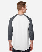 JERZEES 560RR - Premium Blend Ringspun Three-Quarter Sleeve Raglan Baseball T-Shirt - White/ Charcoal Heather