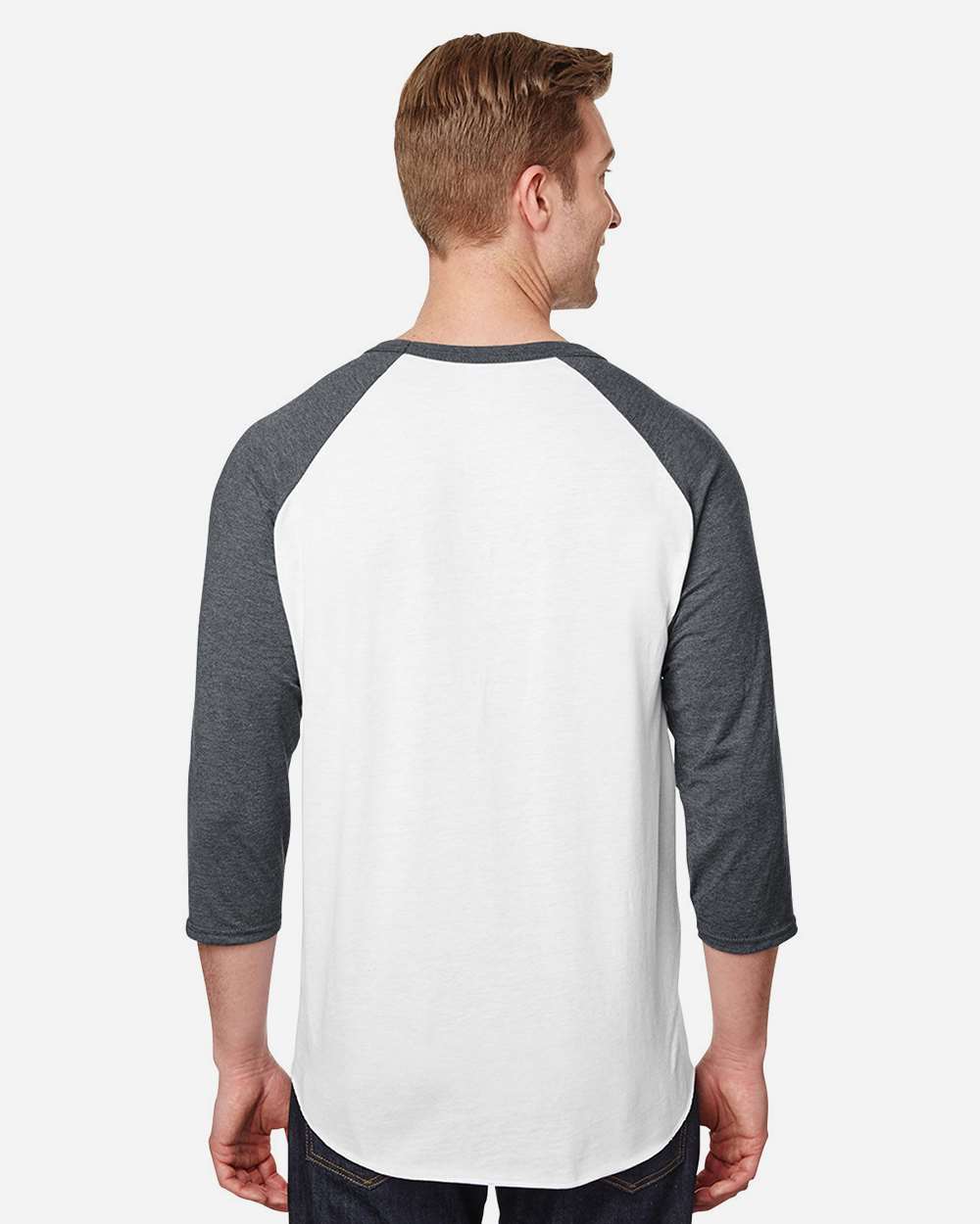 JERZEES 560RR - Premium Blend Ringspun Three-Quarter Sleeve Raglan Baseball T-Shirt - White/ Charcoal Heather