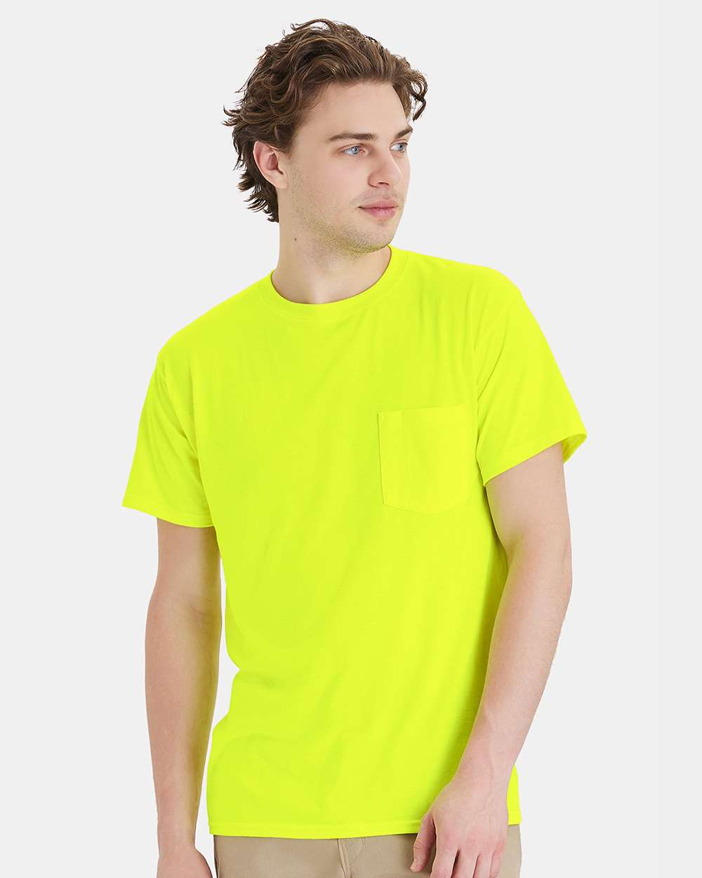 Hanes W110 - Unisex Workwear Pocket T-Shirt — Safety Green