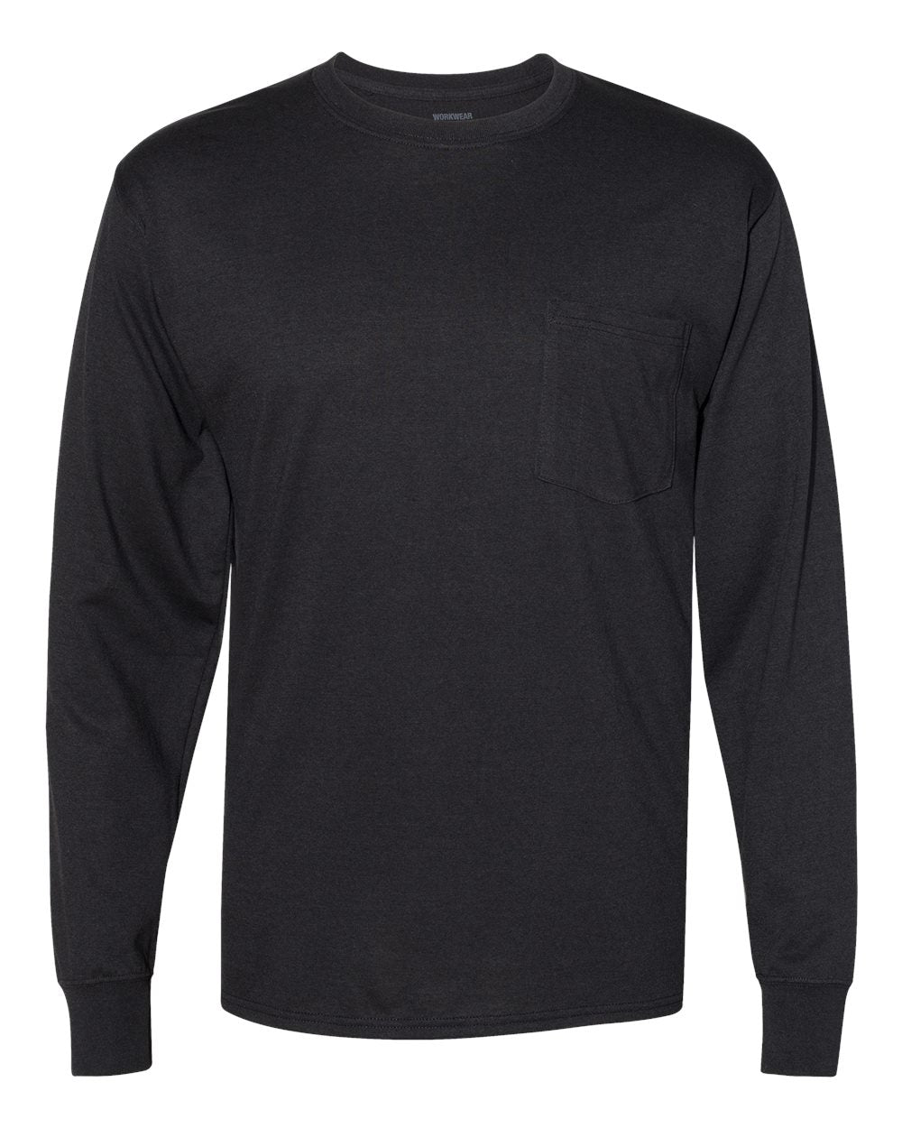 Hanes W120 - Unisex Workwear Long Sleeve Pocket T-Shirt — Black (flat)