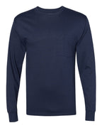 Hanes W120 - Unisex Workwear Long Sleeve Pocket T-Shirt — Navy (flat)