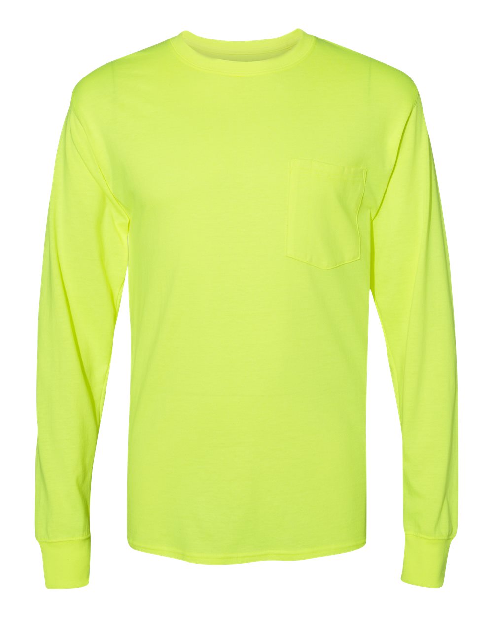 Hanes W120 - Unisex Workwear Long Sleeve Pocket T-Shirt — Safety Green (flat)