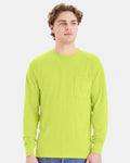 Hanes W120 - Unisex Workwear Long Sleeve Pocket T-Shirt — Safety Green