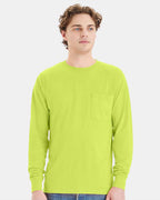 Hanes W120 - Unisex Workwear Long Sleeve Pocket T-Shirt — Safety Green