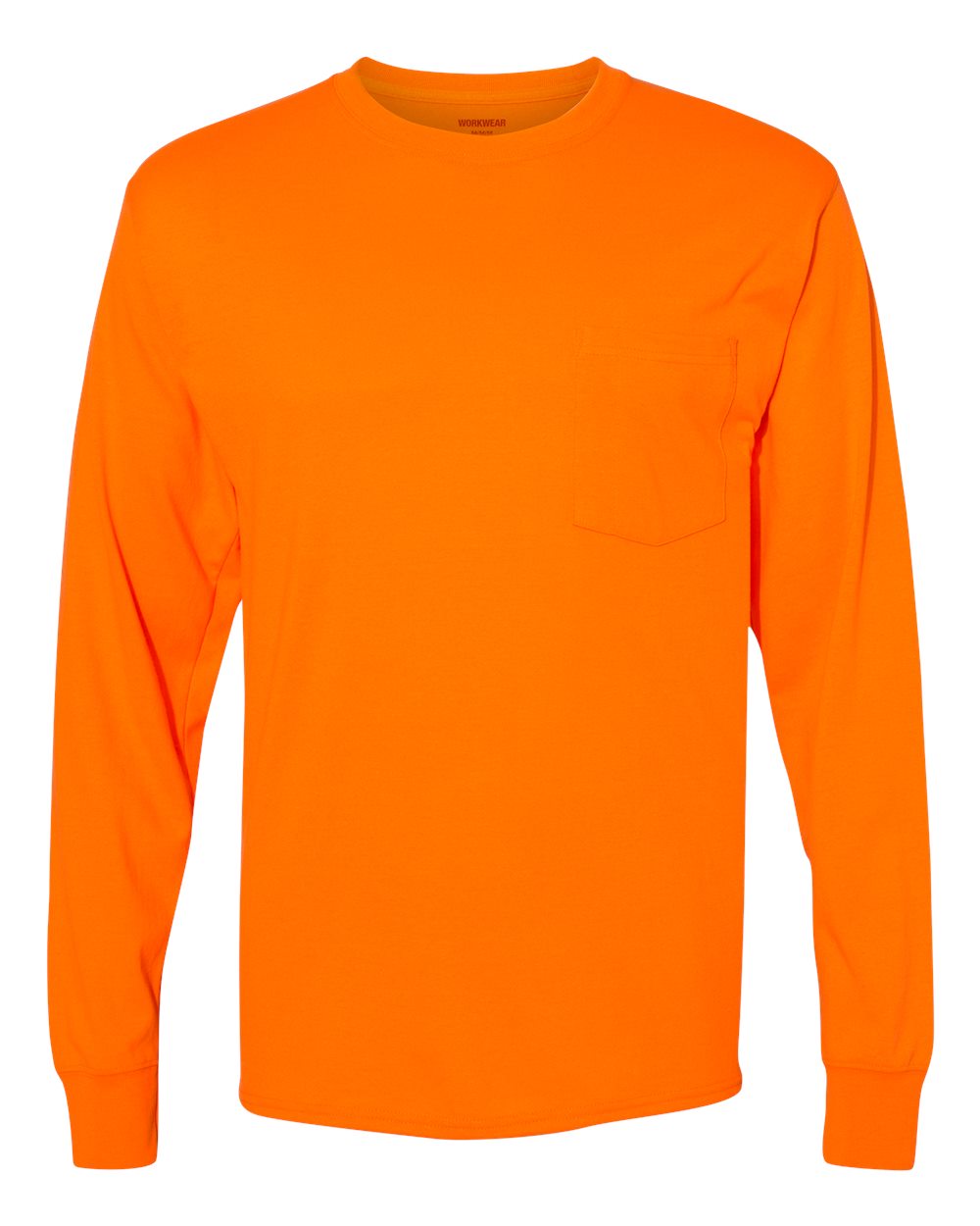 Hanes W120 - Unisex Workwear Long Sleeve Pocket T-Shirt — Safety Orange (flat)