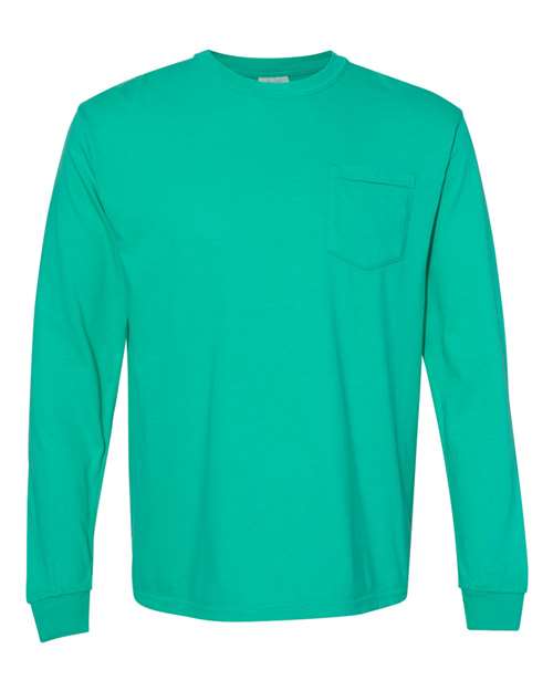 Comfort Colors 4410 - Unisex Garment-Dyed Heavyweight Long Sleeve Pocket T-Shirt - Island Green