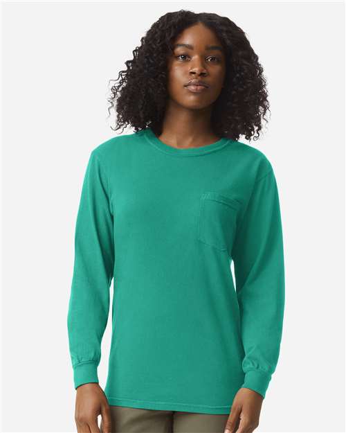 Comfort Colors 4410 - Unisex Garment-Dyed Heavyweight Long Sleeve Pocket T-Shirt - Island Green
