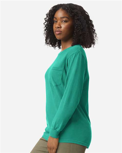 Comfort Colors 4410 - Unisex Garment-Dyed Heavyweight Long Sleeve Pocket T-Shirt - Island Green