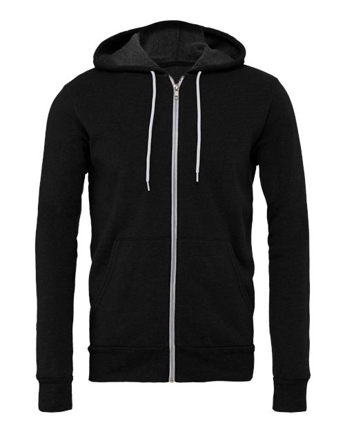 BELLA + CANVAS 3739 - Unisex Sponge Fleece Full-Zip Hoodie Sweatshirt - Black Heather