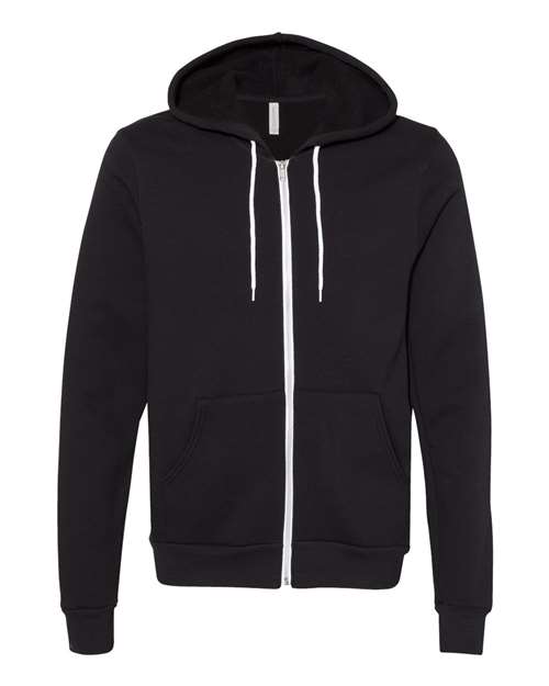BELLA + CANVAS 3739 - Unisex Sponge Fleece Full-Zip Hoodie Sweatshirt - DTG Black