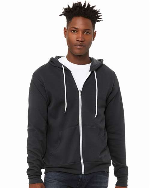 BELLA + CANVAS 3739 - Unisex Sponge Fleece Full-Zip Hoodie Sweatshirt - DTG Dark Grey
