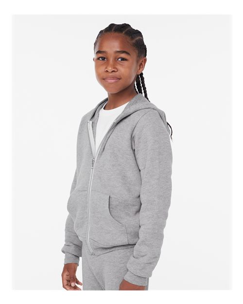 BELLA + CANVAS 3739Y - Youth Sponge Fleece Full-Zip Hoodie Sweatshirt - Athletic Heather