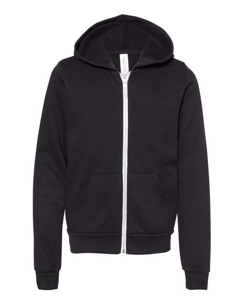 BELLA + CANVAS 3739Y - Youth Sponge Fleece Full-Zip Hoodie Sweatshirt - Black