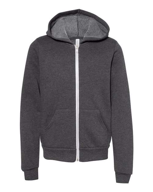 BELLA + CANVAS 3739Y - Youth Sponge Fleece Full-Zip Hoodie Sweatshirt - Dark Grey Heather