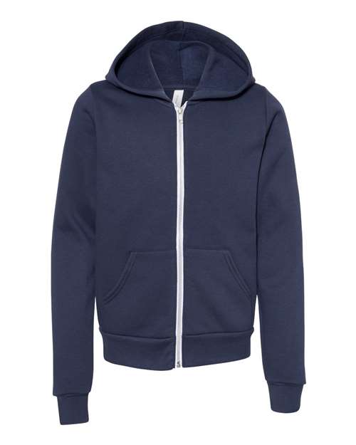 BELLA + CANVAS 3739Y - Youth Sponge Fleece Full-Zip Hoodie Sweatshirt - Navy