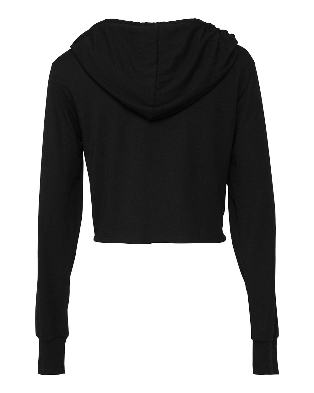 BELLA + CANVAS 8512 — Women’s Triblend Crop Long Sleeve Hoodie Tee — Solid Black Triblend (flat)