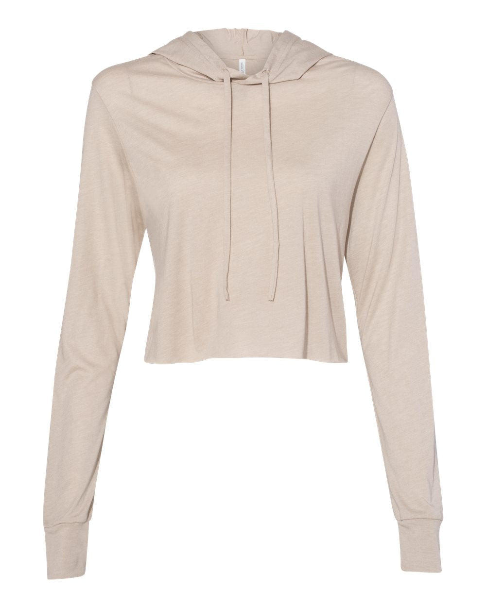 BELLA + CANVAS 8512 — Women’s Triblend Crop Long Sleeve Hoodie Tee — Tan Triblend (flat)