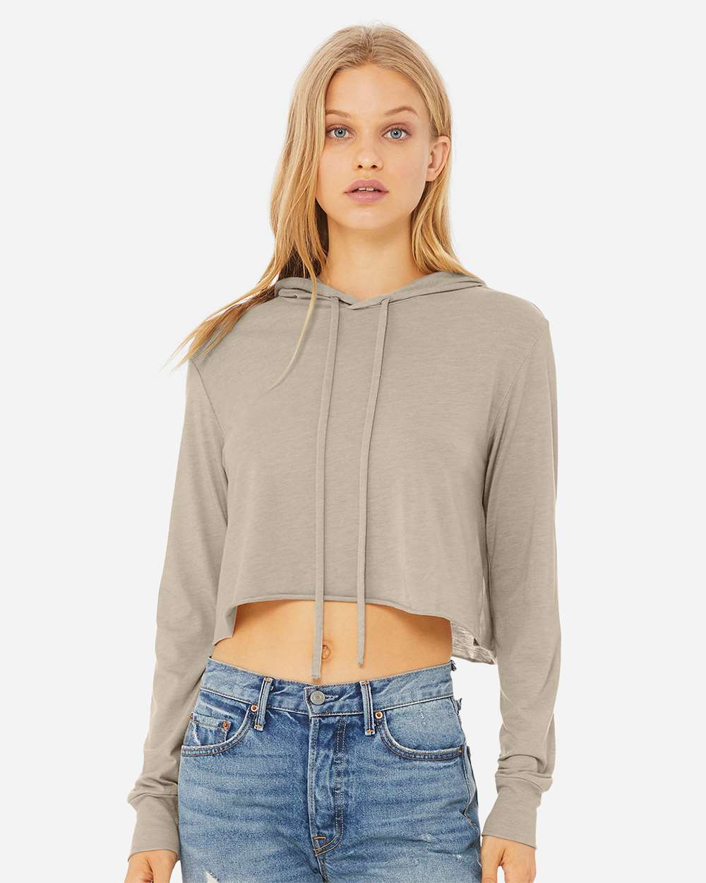 BELLA + CANVAS 8512 — Women’s Triblend Crop Long Sleeve Hoodie Tee — Tan Triblend
