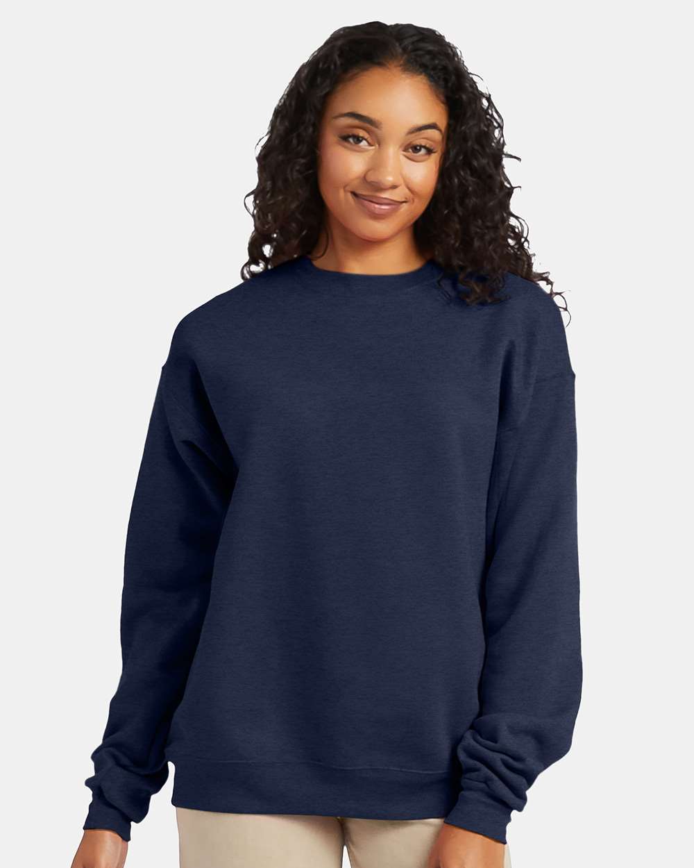 Hanes P160 - Unisex EcoSmart® Crewneck Sweatshirt — Heather Navy
